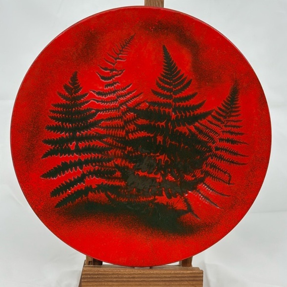 Vintage Fern Design Copper Enamel Dish